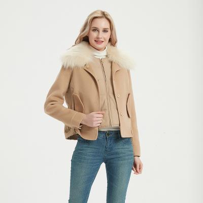 China Jtfur Factory Wholesale Winter Breathable Women Fashion Fur Collar Down Vest Wool Coat Set for sale