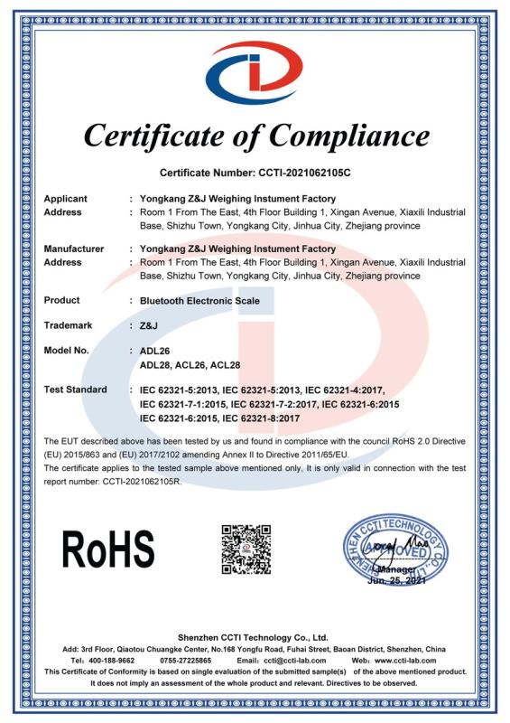 RoHS - Yongkang Z&J Weighing Instrument Factory