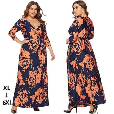 China Wholesale Anti-Static Fashion Lady Sleeve Long Casual Dress Floral Printed Wraps Maxi With Long Length for sale