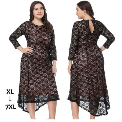 China Elegant Anti-Static Lady Temperament Formal Dress High Waist Lace Prom Dress Plus Size Women Party Dress for sale