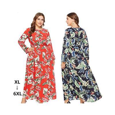 China Long Sleeve Fashion Viable Sleeve Holiday Style Chiffon Floral Print Skirt Plus Size Women Casual Dress for sale