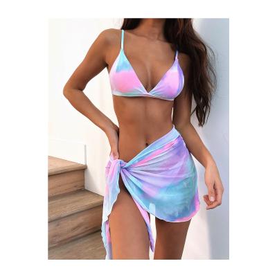 China Plus Size 2021 New Arrive To Dye Tying Breathable Beach Wear Bikinis Swimsuit Split Bra And Brief Sets Fitness Swimwear for sale