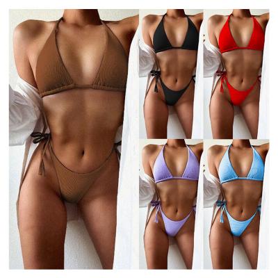 China OEM Solid Color Breathable Recycled Ladies Split Swimsuit Triangle Bikini Swimwear Women for sale