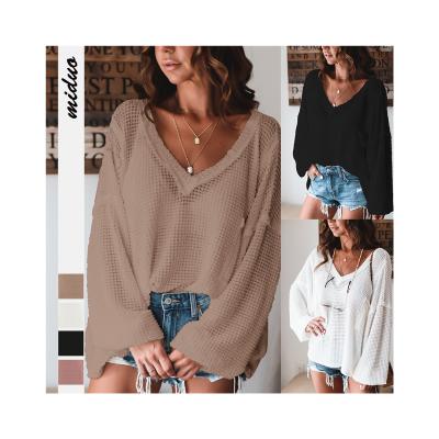 China 2021 Autumn Fashion Style Solid Color Women's Anti-Wrinkle V-Neck Sweats Pullover Long Sleeve Hollow Top Sweatshirts for sale