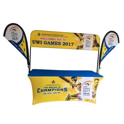 China Exhibition Table Top With Teardrop Banner / Table Cover For Display for sale