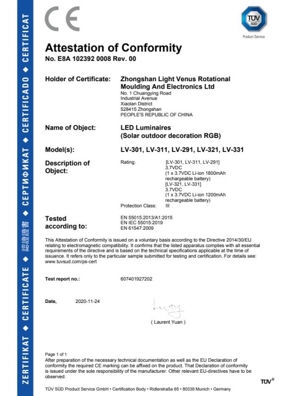 CE - Zhongshan Light Venus Rotational Moulding And Electronics Ltd.