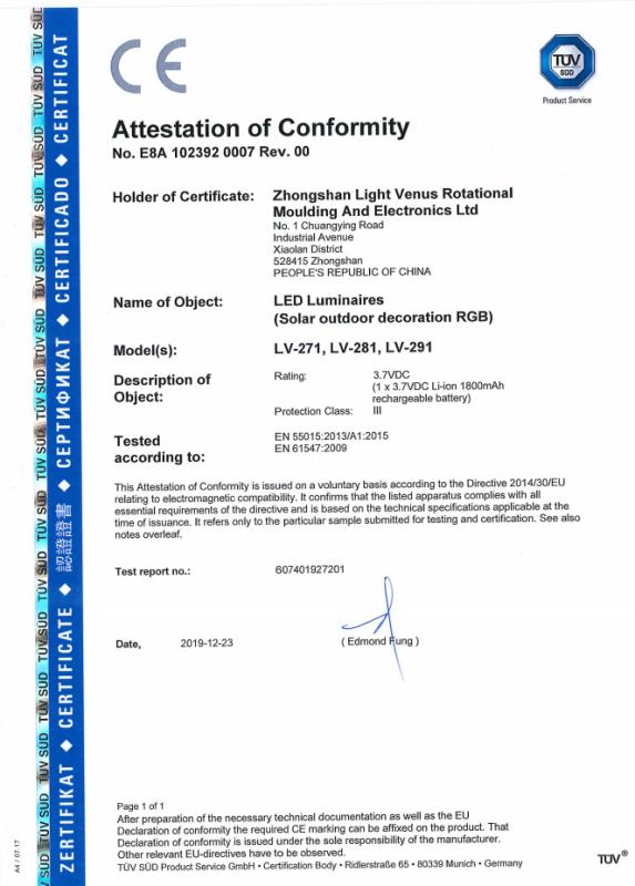 CE - Zhongshan Light Venus Rotational Moulding And Electronics Ltd.