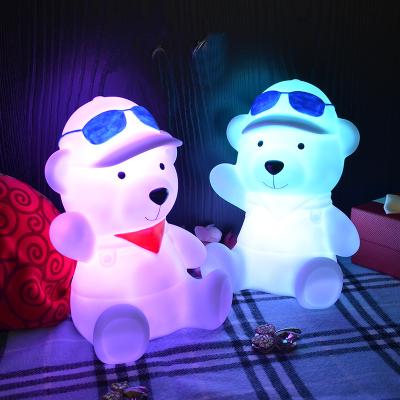 China OEM Modern Custom Cute Animal Shape Litte Teddy Bear Remote Control Cordless Color Changing Led Kips Baby Sleep Night Light Lamp for sale