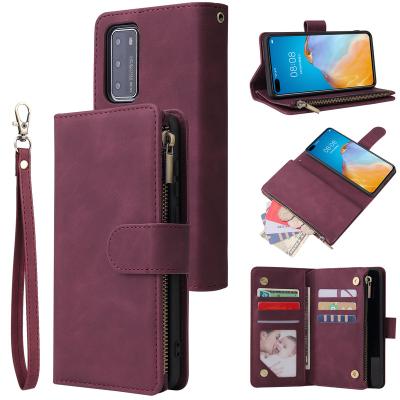 China With Multi-card Luxury Zipper Wallet Stand Magnetic Mate 30 Y7P Pro P30 Lite Honor 20 Flip Leather Case For Huawei P40 10 Lite 10i 9C Cover for sale