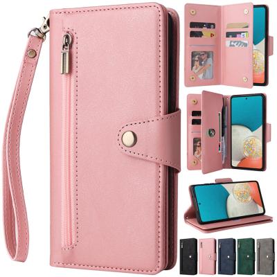 China With Stand Wallet Rivet Buckle Multi-card Zipper Flip Leather Case For Galaxy S23 Ultra S22 Plus S21 S20 Fe Note 20 A14 A34 A53 A54 for sale