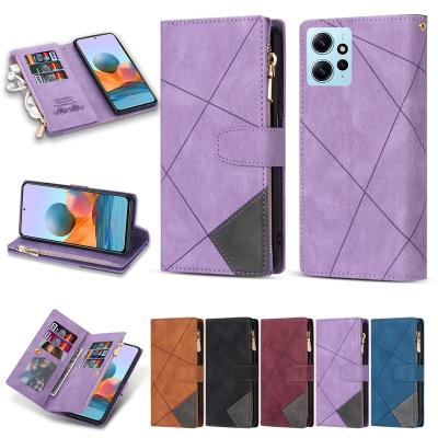 China With Multi-card Holder Wallet Line Splicing Zipper Flip Leather Case For Xiaomi Redmi Note 12S 12 pro 11 10S 9 pro 12C 10C Poco X5 12T 11T for sale