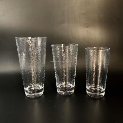 China CLASSIC three size cheap clear glass water glass liquor bar decoration bikini shot embossed tumbler whiskey glasswholesale BR for sale