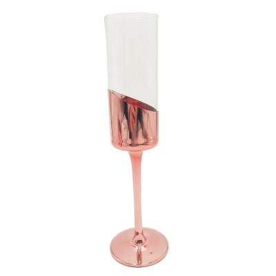 China Champagne Glass Colored Oblique Plating Champagne Copper Glass Rose Gold Cylinder Stemmed Champagne Glass for sale