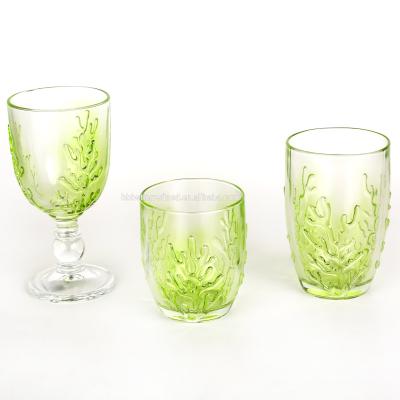 China 2021 wholesale glasswares series home decoration wholesale champagne goblet water glass sango tumbler jug ​​coral green BR for sale