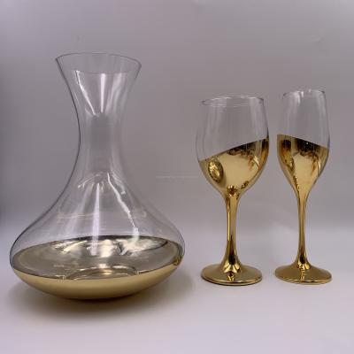 China wholesale half gold glasswares series half gold glasswares series water tumbler wine tumbler wine decanter home decoration electroplating BR workable for sale