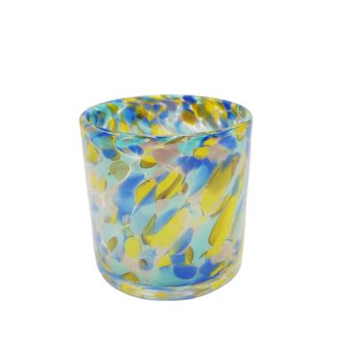 China Candle Holder Colored Spots Votive Glass Cylinder Shaped Candle Glass Jar for sale