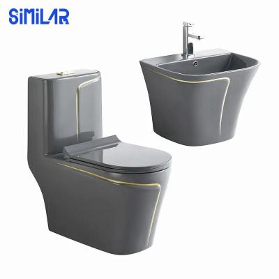 China Dual-Flush SIMILAR Factory Wall Hung Basin And Grey Gold Colored Ceramic Water Closet Wc Toilet Set for sale