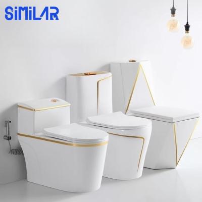 China Dual-Flush Similar Factory Directly Sale Ceramic Gold Line Toilets for sale