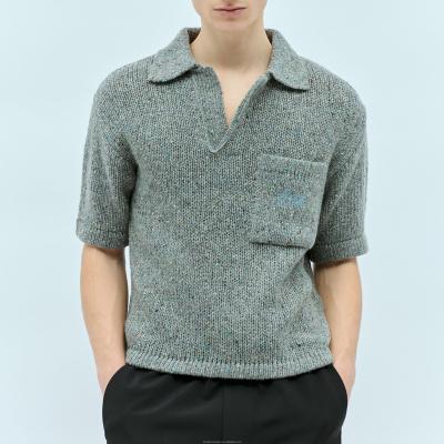 China Anti-wrinkle Custom Polo Shirt  Casual V-neck Half Sleeve with Pocket Wool Blend Color Dot Men Knit Summer Standard Pullover 100% Cotton for sale