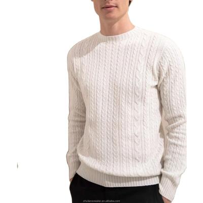 China Anti-wrinkle Custom Solid Cashmere Sweater Merino Wool Cashmere Blend Knitwear Crew Neck Sweaters Men Cable Knit Cashmere Pullover for sale