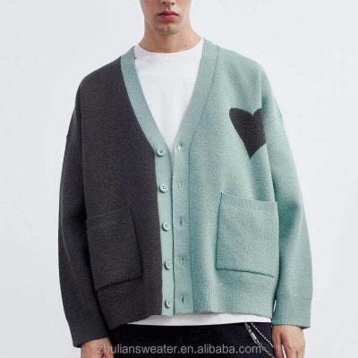 China Anti-wrinkle Custom Quality Wool Knit Cardigan Sweater Cross Color Jacket with Pockets V-Neck Cardigan Sweater for sale