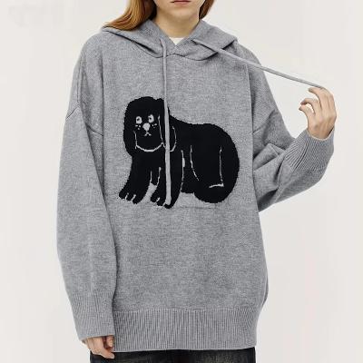 China Anti-wrinkle Custom Fashion Pattern Drawstring Hooded Sweater Casual Long Sleeve Loose Pullover Sweater Women's for sale