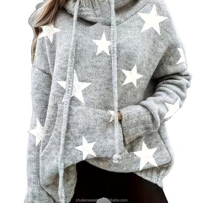 China Anti-wrinkle Custom Casual with Drawstring and Pockets Plus Size Star Printed Hooded Women's Sweater Casual Cozy Women's Clothing for sale