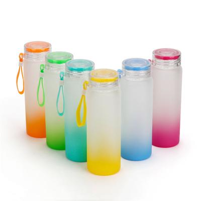 China Empty Drinkware 500ML Matte Glass Frosted Sublimation Water Bottle Candy Color Viable Wholesale Custom Sublimation Gradient Color for sale