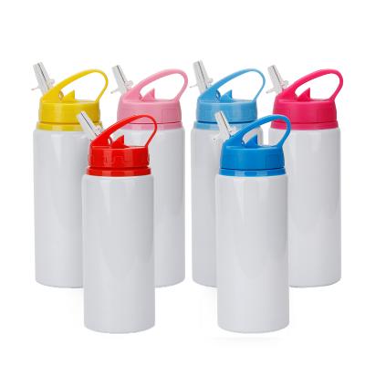 China Large Size Heat Transfer Sustainable Sports 600ML Aluminum Kettle Can Be Printed Aluminum Sport Bottle With Straw And Colorful Lid for sale