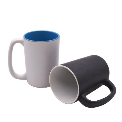 China Viable Hot Sale Big Handle Can Custom Logo Printed Inner Colored Dye Sublimation Flip Ceramic Coffee Mug for sale