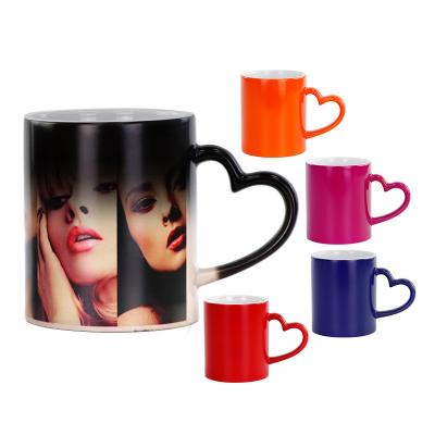 China Sustainable Factory Luxury Modern Printed Custom Mugs 11oz Sublimation Ceramic Mug With Heart Handle for sale