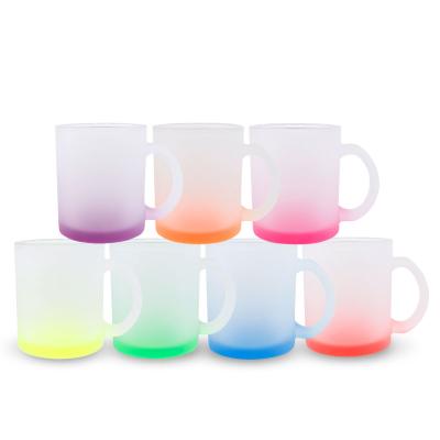 China 2022 New 11OZ Recyclable Colored Sublimation Heat Transfer Frosted Glass Mugs With Handle For Market Promotion for sale