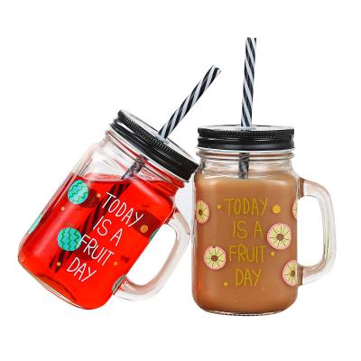 China Recyclable 400ml Sublimation Glass Mug With Straw , Transparent Mug With Matte Coating Frosted Heat Transfer Glass Mug With Lid DIY for sale