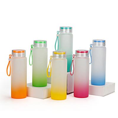 China Wholesale 500ml Sustainable Gradient Color Frosted Empty Sublimation Glass Water Bottle for sale