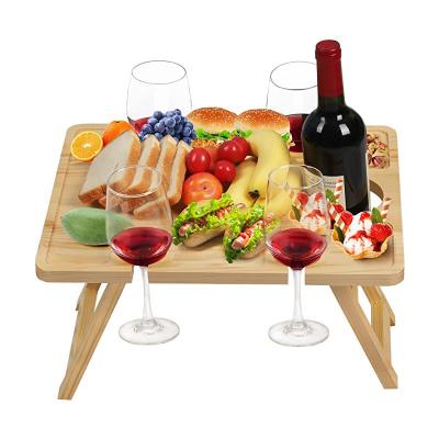 China Easy Carry Outdoor Food Serving Tray Holder Removeable Wine And Snack Portable Wooden Picnic Table Folding With Legs for sale