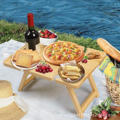 China Outdoor Folding Picnic Table Easy Carry Wooden Food Serving Tray Holder Removeable Wine And Snack Wooden Picnic Table for sale