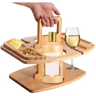 China Wholesale Wine Wooden Bamboo Rack Holder Shelf Wine Easy Carrying Glass Cup Holder for sale