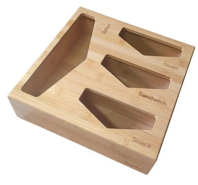 China For Drawer Bamboo Baggie Bag Viable Storage Organizer Ziplock Wooden Kitchen Food Storage Bags Rack for sale