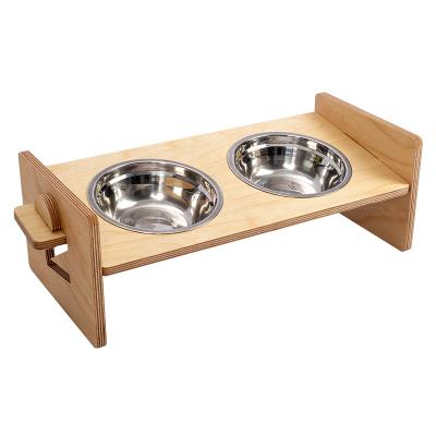 China Bamboo Wooden Raised Dog Food Bowl Holder Cat Dog Pet Feeders for sale