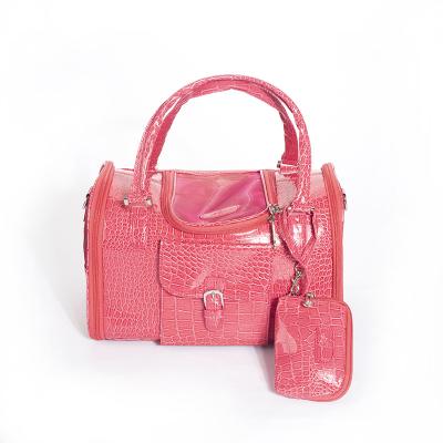 China Adjustable Strap Pink Crocodile Pattern Pet Breathable High Quality Breathable Shoulder Bag for sale