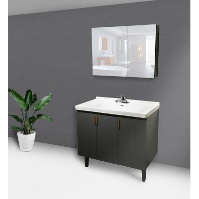 China Environmental Friendly Multifunctional Marble Mirrored Storage Black Multilayer Bathroom Cabinet With Shink Set for sale