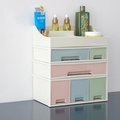 China Dustproofwaterproof With Drawer Simple Style Solid Color New Mini Plastic Desktop Storage Box Cosmetic Storage Box for sale