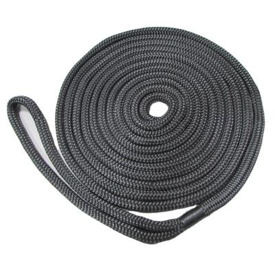 China Abrasion Corrosion Resistance 10mm*6m Black Polyester Nylon Double Braided Mooring Line Rope Anchor Rope Dock Rope for sale