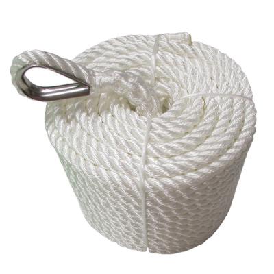 China Abrasion Resistance Factory Supply 3 Strand High Tensile Polyester Twisted Mooring Line Rope Anchor Rope Dock Rope With Accessories For Boats Yacht Marine for sale