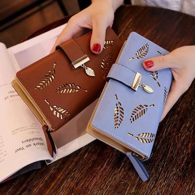 China Waterproof Women Wallet Leather Purse Wallet Gold Female Cavity Long Leaves Pocket Purse For Women Coin Purse Card Holder Clutch 253 for sale