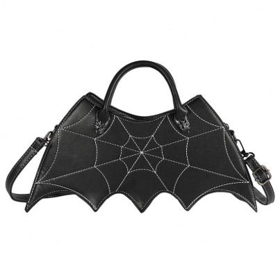 China High Quality Embroidery Thread Pu Leather Shoulder Bag For Women Handbag Black Girls Bat Shape Gothic Cross - Body Bags Female Black Handbag for sale