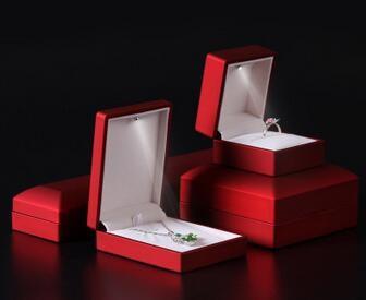 China Logo Foiled Plastic Jewellery Box , Wedding Ring Box With Light Long Plush Insert for sale