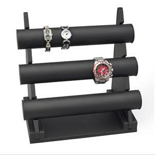 China Three Floors Bracelet Holder Stand , Black Velvet Bracelet Display 34x185x270mm for sale