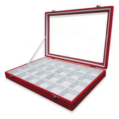 China 24 Compartment Pendant Display Tray , Velvet Jewelry Tray Red / White Faux Suede for sale