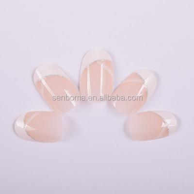 China DIY Nail Art Senboma Simple Design Nude Pink Fake Nails French Tips Nail Stilettos for sale